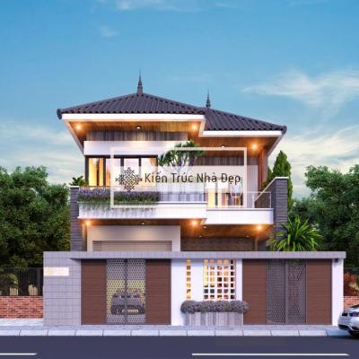 Mẫu nhà 2 tầng mái nhật 4 phòng ngủ 10×22m