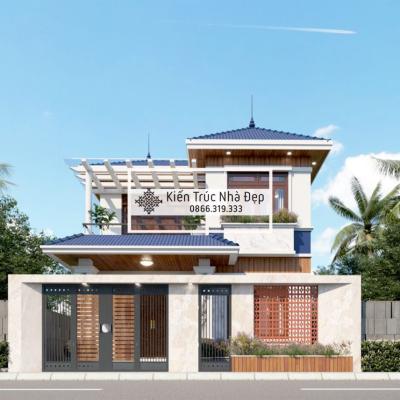 Nhà ở 2 tầng 4 phòng ngủ 8x14m mái Nhật