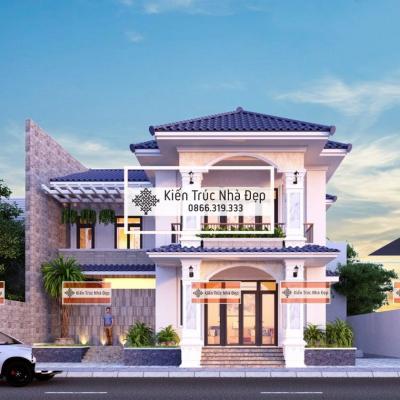 Mẫu nhà phố 2 tầng 5 phòng ngủ 12x15m tân cổ điển