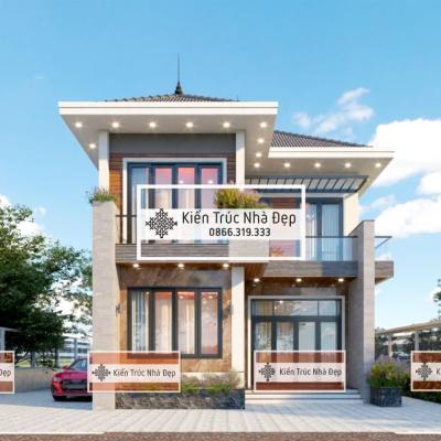 Nhà ở 2 tầng 4 phòng ngủ 8x11m mái Nhật