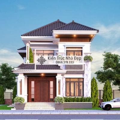 Mẫu nhà 2 tầng 8x14m 5 phòng ngủ