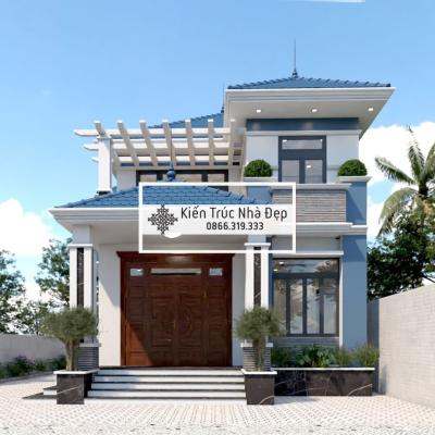 Mẫu nhà 2 tầng mái nhật 8x14m 5 phòng ngủ