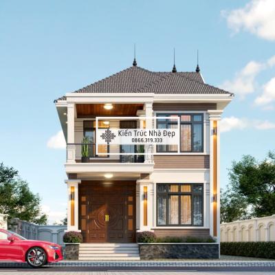 Mẫu nhà 2 tầng mái nhật 8x16m 4 phòng ngủ