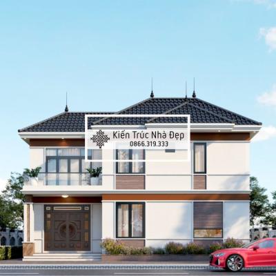 Mẫu nhà 2 tầng mái nhật 14x6m 3 phòng ngủ