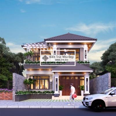 Nhà ở 2 tầng 4 phòng ngủ 10x12m mái nhật