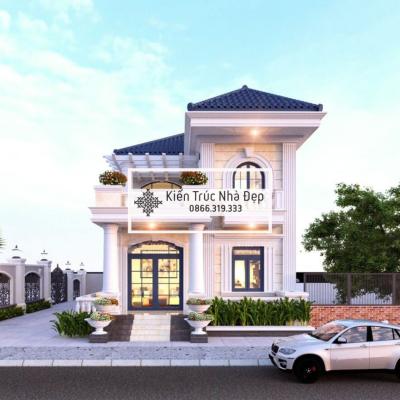 Mẫu nhà 2 tầng 9x16m có 4 phòng ngủ tân cổ điển