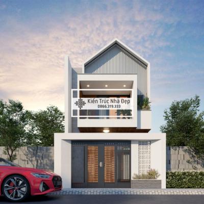 Nhà 2 tầng 5x18m có 4 phòng ngủ hiện đại, mái lệch phá cách