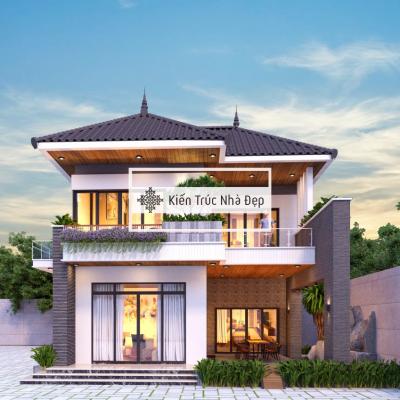 Mẫu nhà phố 2 tầng 3 phòng ngủ 8x20m mái Nhật