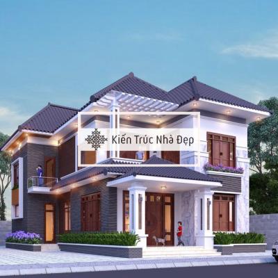 Mẫu Nhà Phố 2 Tầng 11x16m 4 Phòng Ngủ Mái Nhật