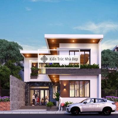 Mẫu nhà phố 2 tầng 10x10m có 3 phòng ngủ hiện đại