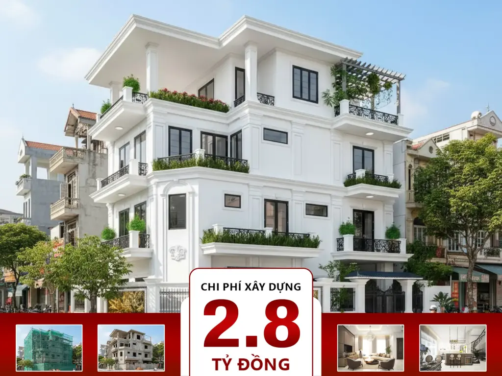 Biệt thự tân cổ điển trắng 4 tầng 8x20m