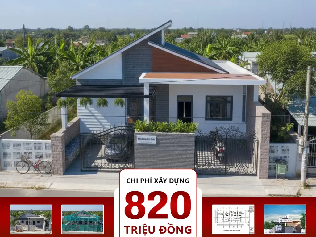 Nhà cấp 4 mái lệch 4 phòng ngủ 10.5x25m