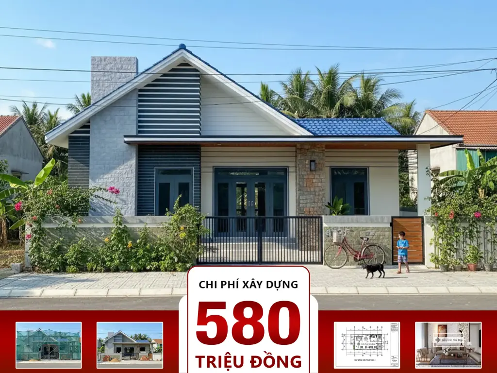 Mẫu Nhà cấp 4 3 phòng ngủ 14×10,5m Mái Lệch Ấn Tượng