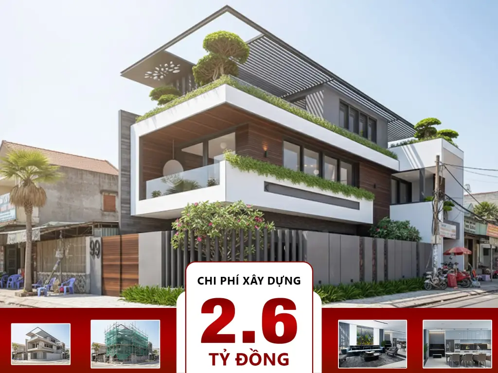 Biệt thự hiện đại 3 tầng 4 phòng ngủ 8x15m
